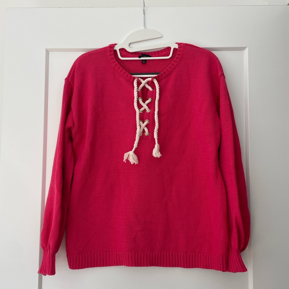 Talbots Pink Sweater with Lace-Up Front Medium